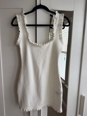 NWT ZARA white floral pearl appliqué dress size Large